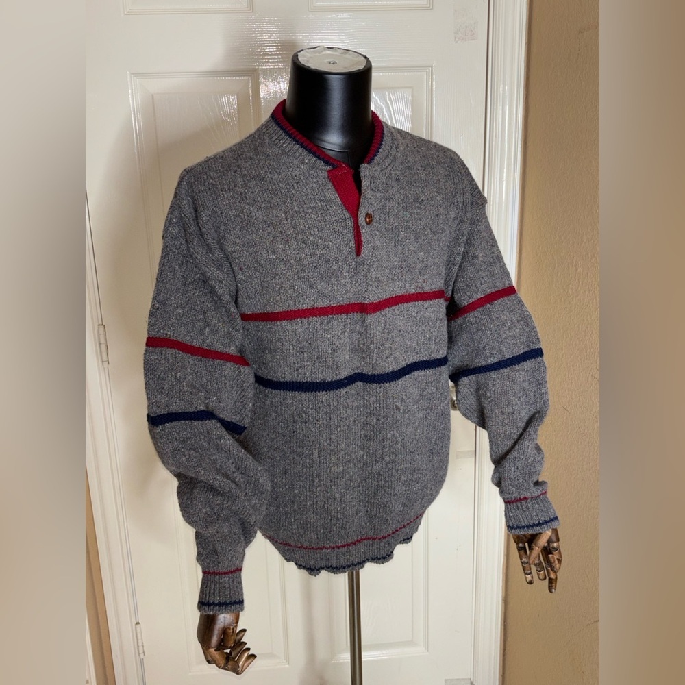 Vintage Mens Pendleton Grey Henley Sweater Multi Colored XL​